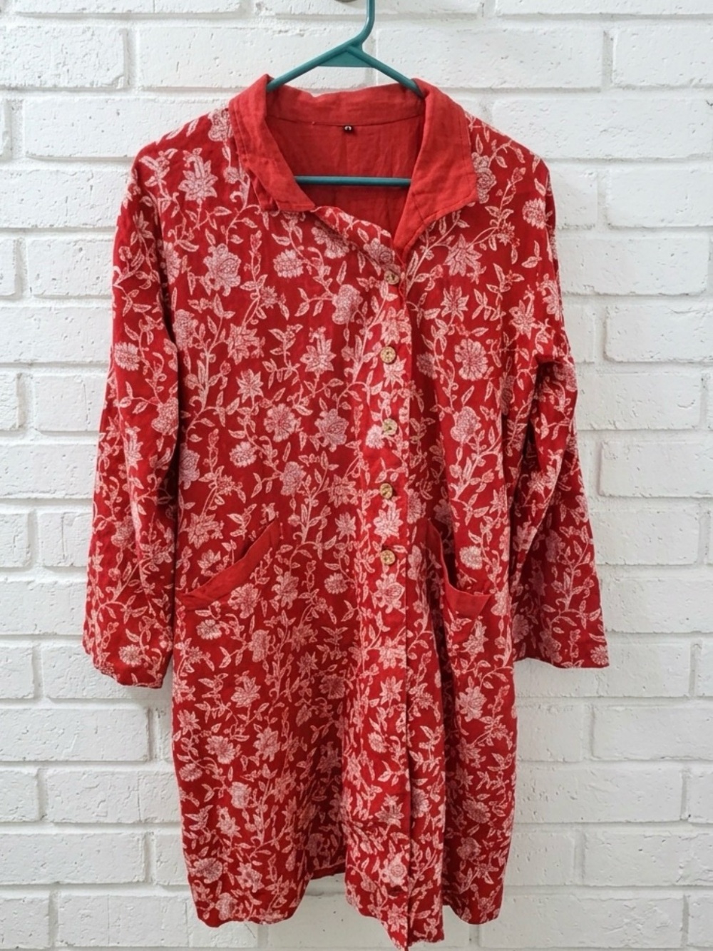 Red Floral Button-Front Tunic Coat - Picture 2 of 5